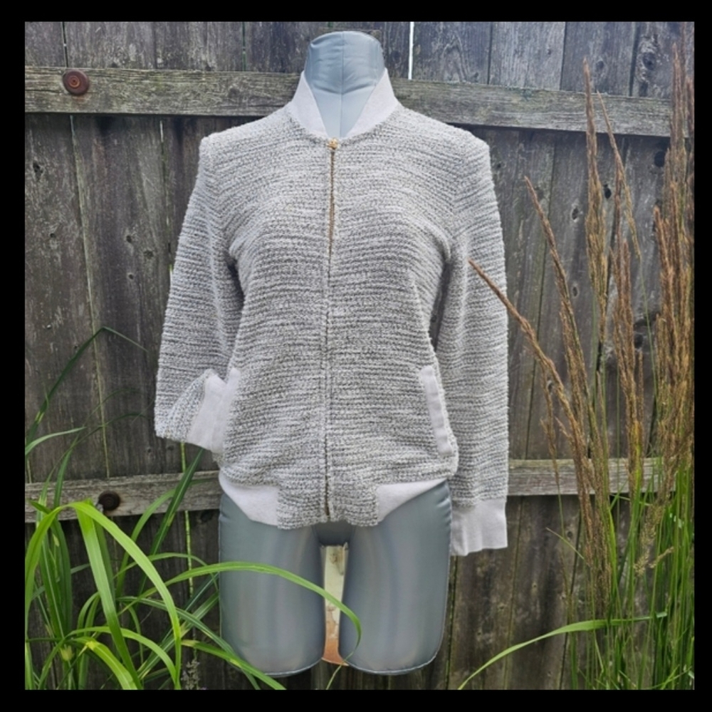 Lucky Brand Gold and Gray Textured Zip-Up Jacket